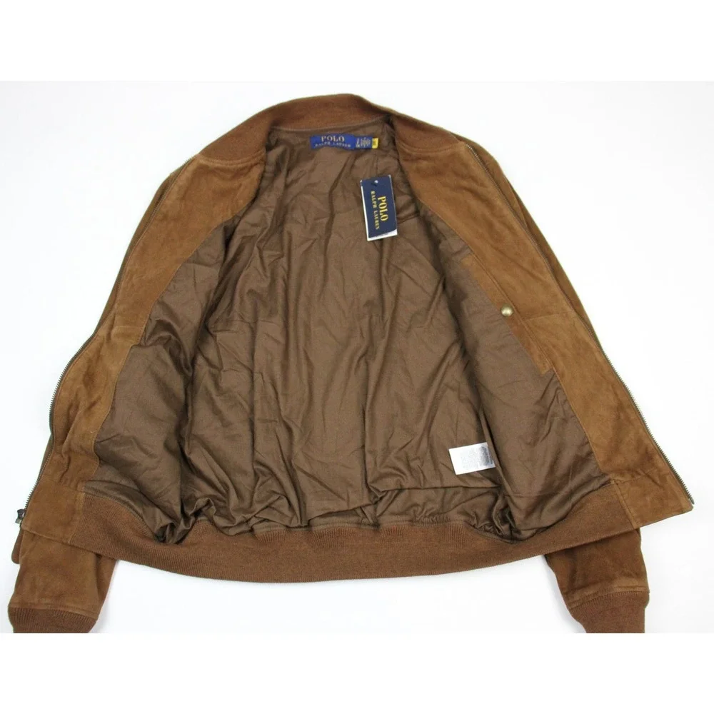 Polo Ralph Lauren Suede Flight Jacket Mens S Brown Full Zip Classic Bomber